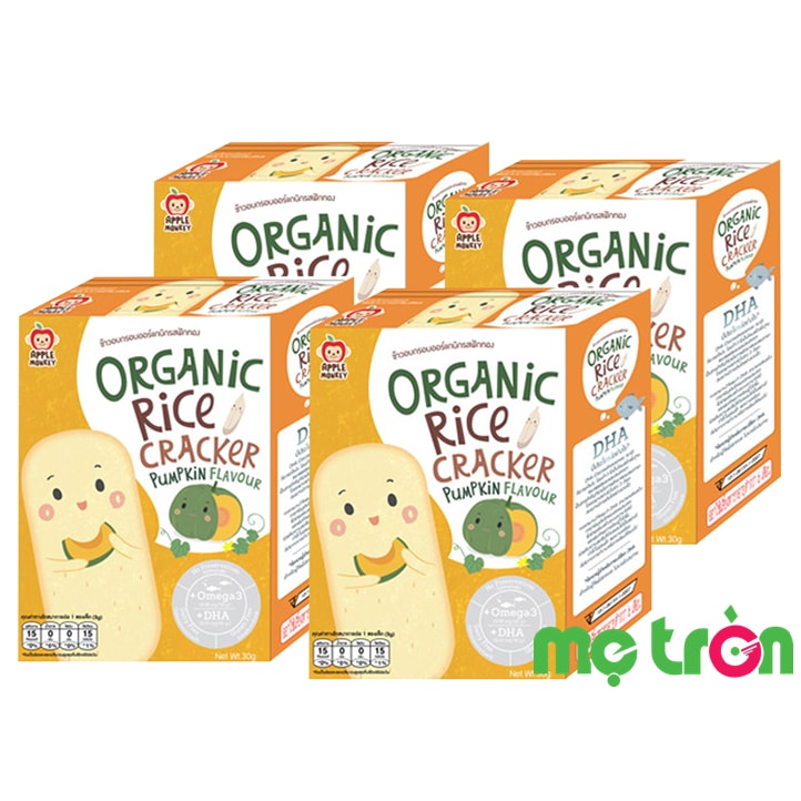 Bánh gạo organic vị bí đỏ Apple Monkey bổ sung Omega 3 & DHA